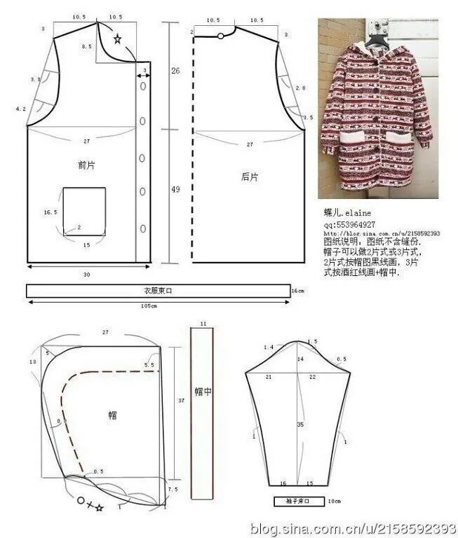 Построить выкройку женской телогрейки в стиле пэчворк Куртка с капюшоном