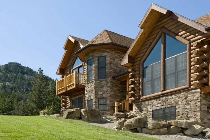 Постройка домов ключ фото A Half-Log Home Delivers Full Satisfaction Внешний вид дома, Дизайн дома и Архит