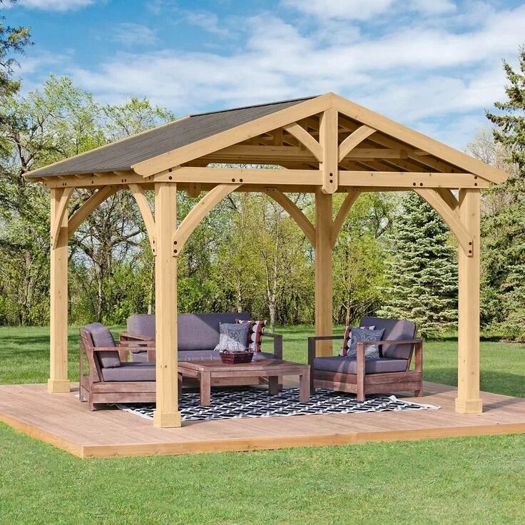 Постройки беседок фото Yardistry Carolina 11 ft. x 13 ft. Premium Outdoor Cedar Backyard Patio Shade Pa