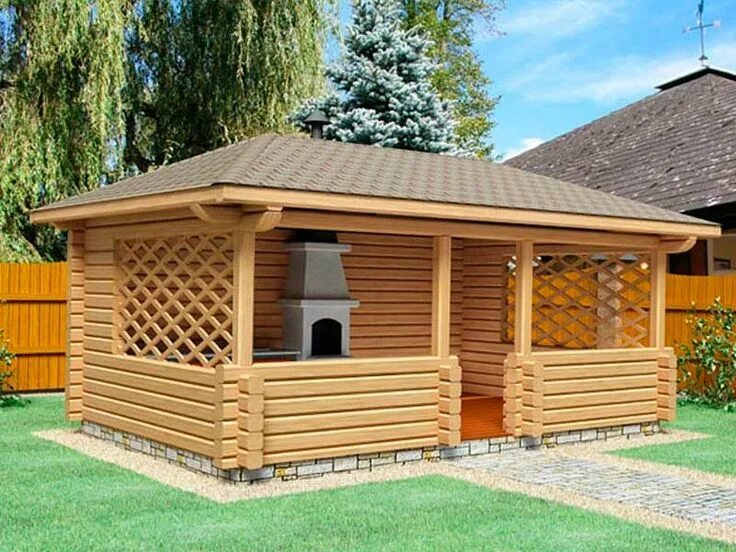 Постройки беседок фото Проект беседки из бруса Backyard gazebo, Backyard patio, Backyard pavilion