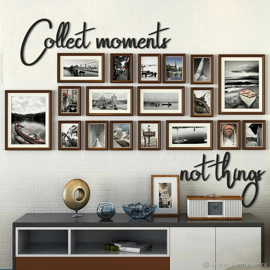 Посты на стену фото Металлическая надпись на стену - Collect moments, not things в интернет-магазине