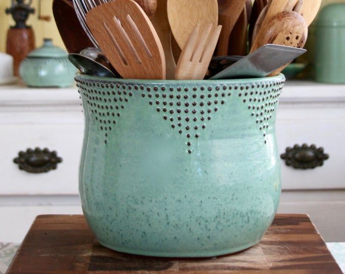 Посуда декор для дома Extra Large Kitchen Utensil Holder 16 Colors Green Blue Etsy Rustic pottery, Kit