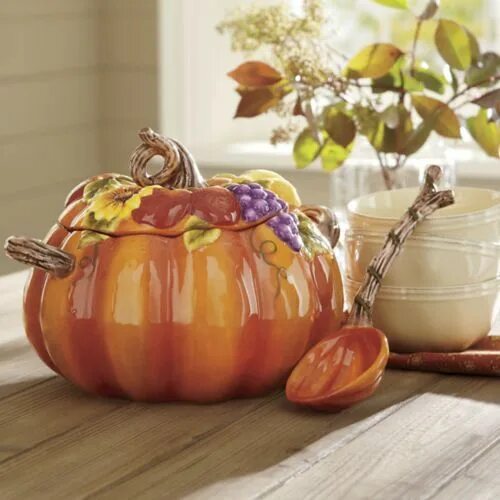 Посуда из тыквы фото Pumpkin Soup Tureen & Ladle from Through the Country Door ® NW714067 Autumn Home