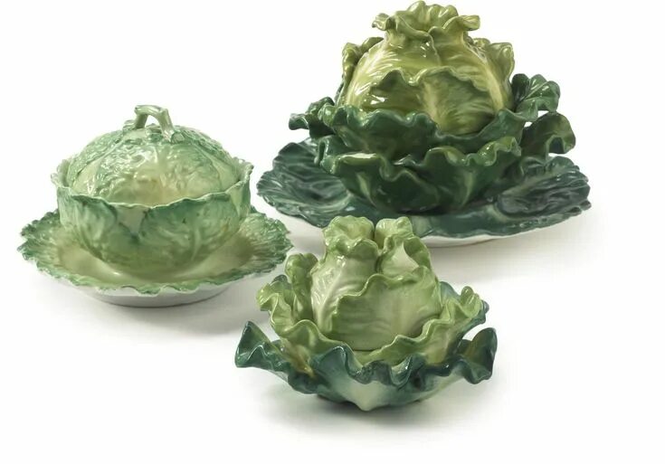 Посуда капуста фото Elegant Porcelain Cabbage Tureens and Covers Trio