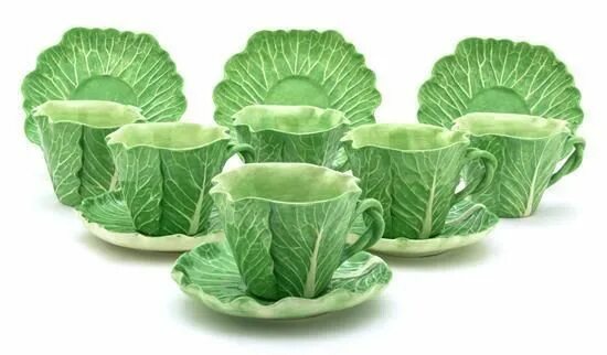 Посуда капуста фото Six Dodie Thayer Lettuce Ware Coffee Cups and Saucers Height of cup 3 1/4 inches