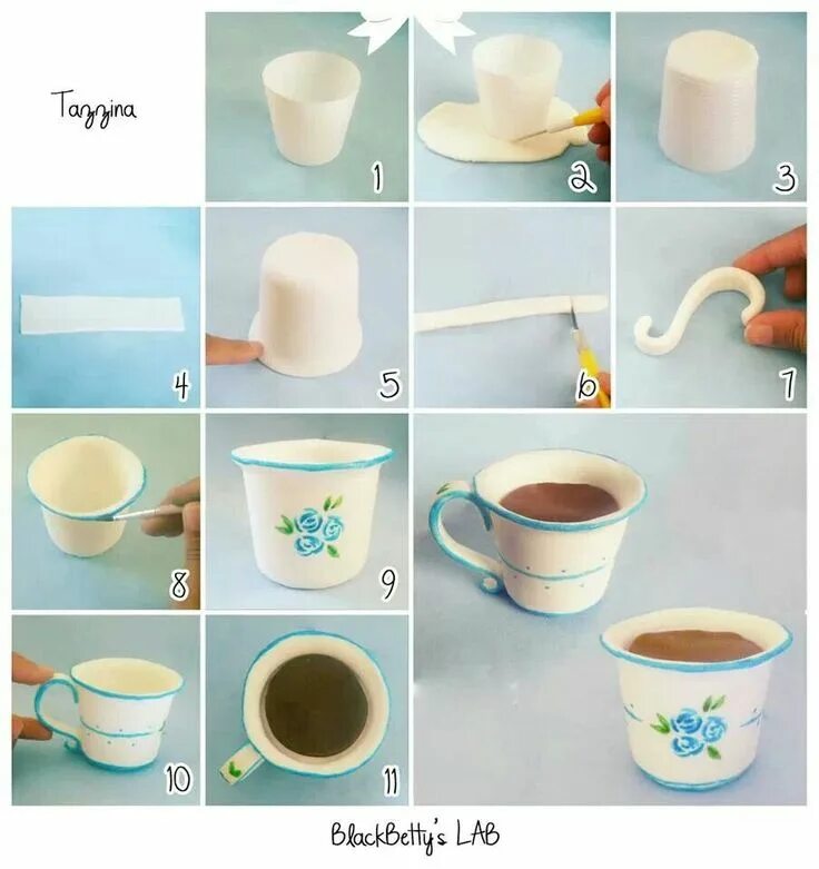 Посуда своими руками в домашних Fondant Coffee cup Cake topper tutorial, Fondant tutorial, Cake decorating tips