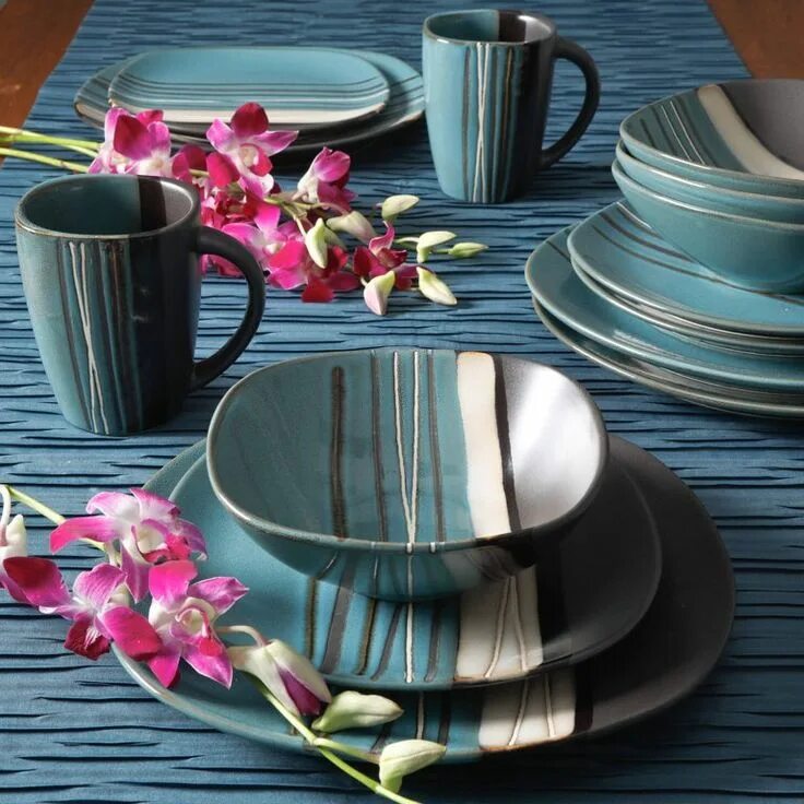 Посуда в интерьере фото Better Homes & Gardens Bazaar Teal 16-piece Dinnerware Set - Walmart.com in 2022