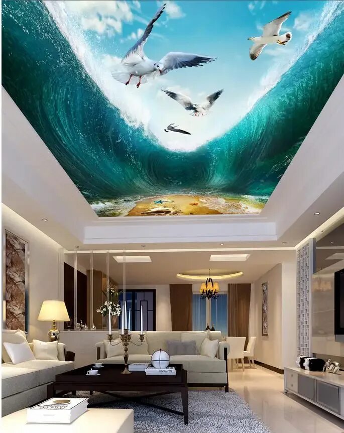 Потолки 3 д фото Waves ceiling living room TV backdrop bedroom 3d photo wallpaper ceilings 3d mur