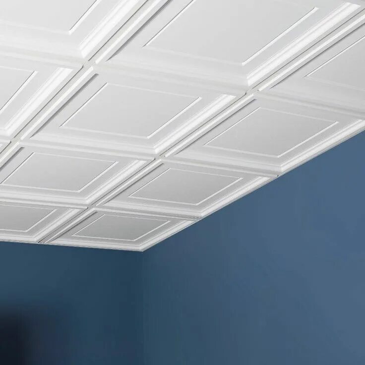 Потолки без швов фото Icon Coffer 2 ft. x 2 ft. PVC Drop-In Ceiling Tile in White Basement decor, Base