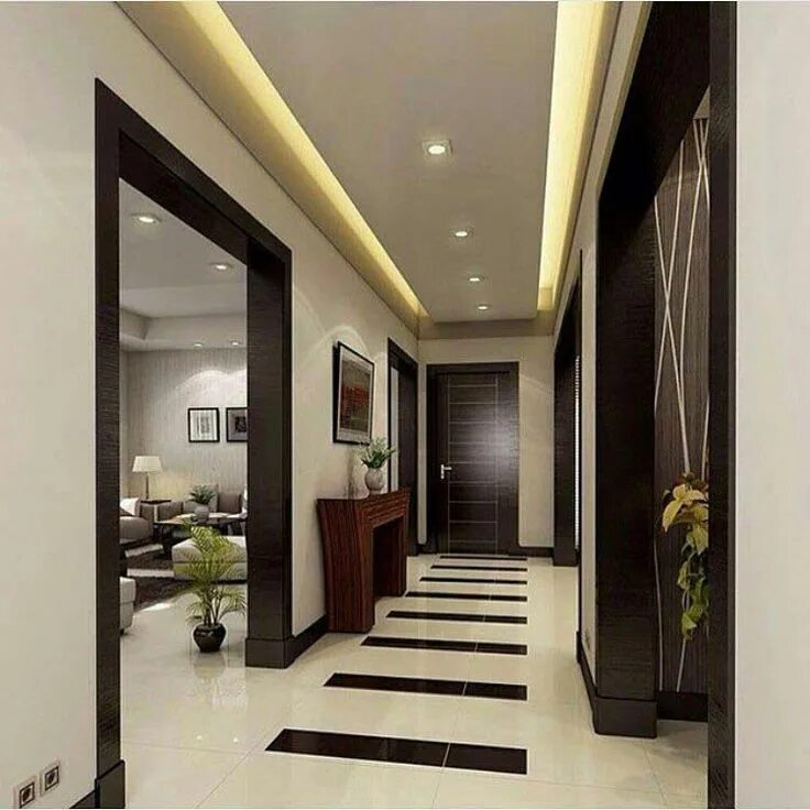 Потолки дизайн современные в прихожую Entrance Foyer with POP False Ceiling incl. Cove & Recessed Lights - Gharpedia C