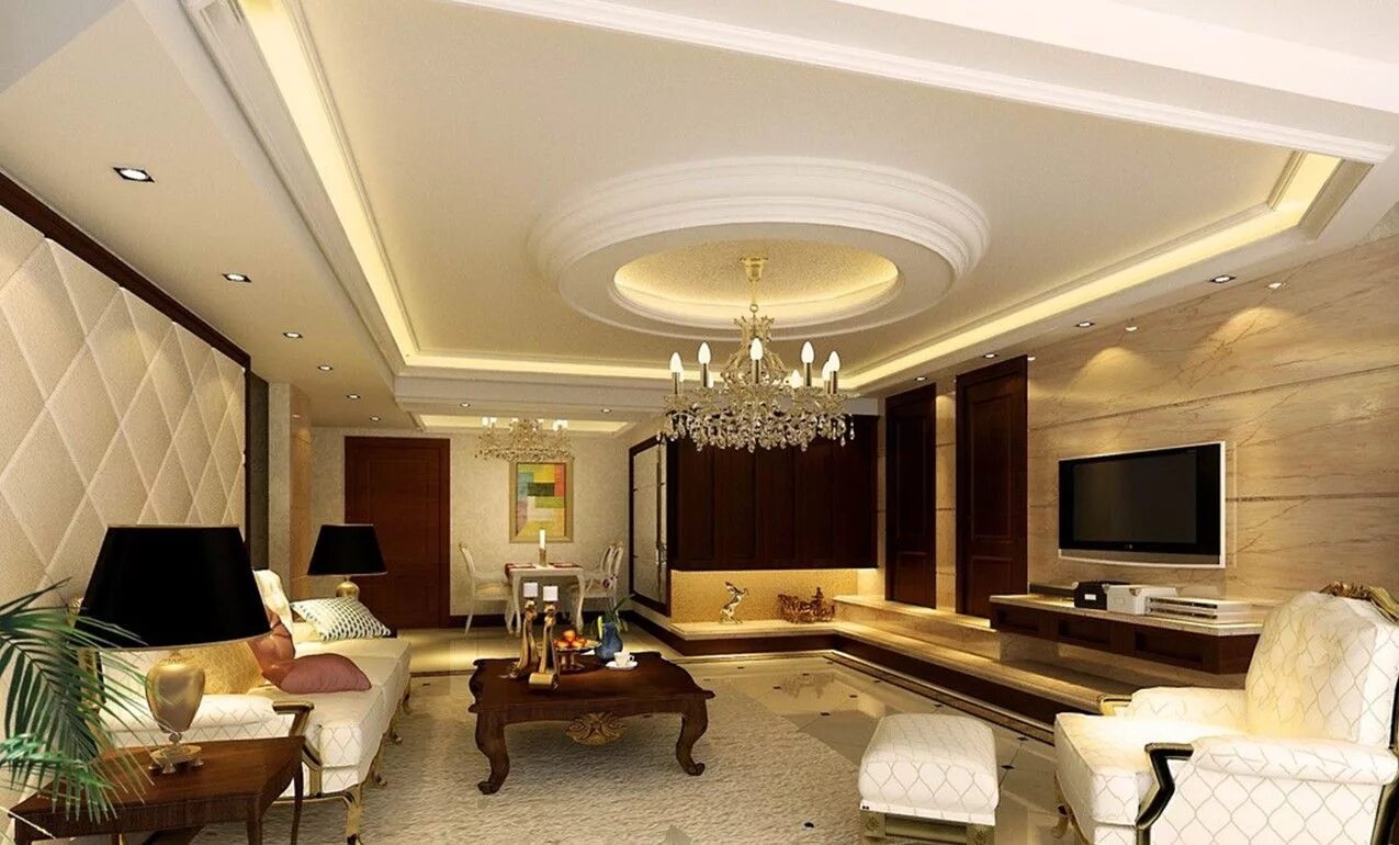 Потолки гипсокартон дизайн для зала фото high-ceiling-living-room-design-with-luxurious-style Elegant living room design,