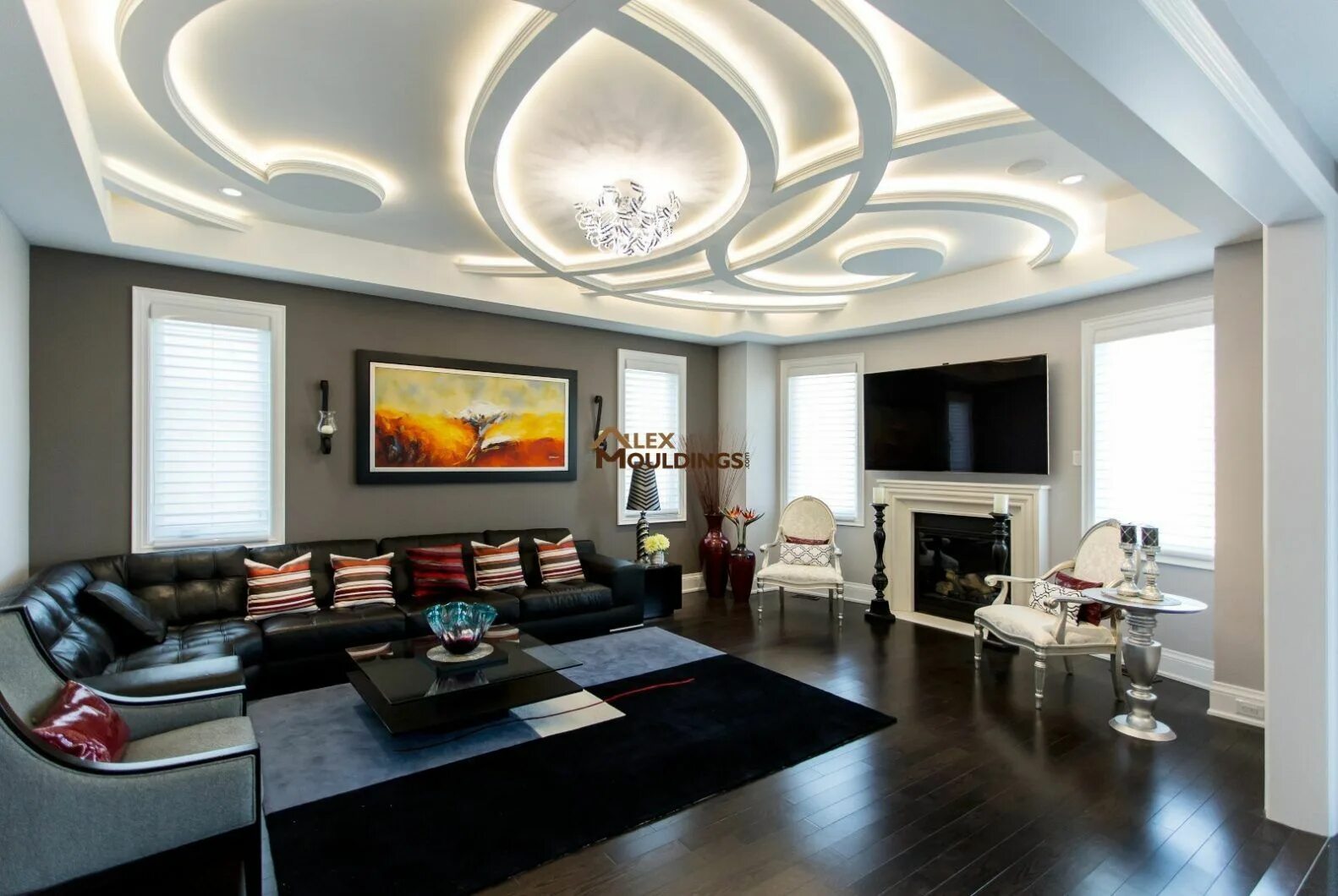 Потолки гипсокартон дизайн для зала фото Model Home in King City pictures - AlexMoulding.com False ceiling design, Ceilin