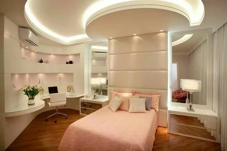 Потолки гипсокартон дизайн фото спальня Roda sanca armario e mesa em gesso acartonado drywall Decoraciones de dormitorio