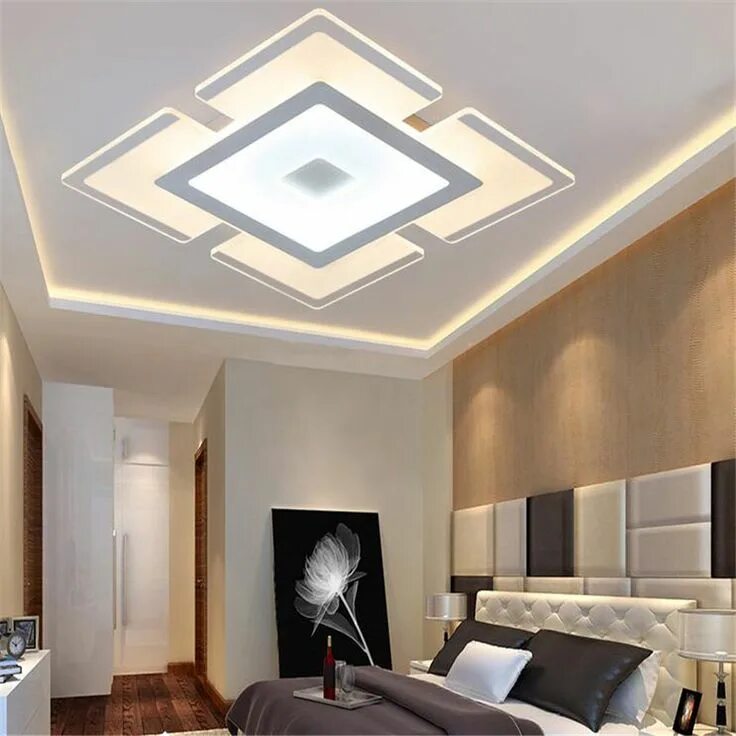 Потолки из гипсокартона фото дизайн интерьера Nordic Dimming remote Ceiling Lights For Home acrylic square Led Modern Ceiling 