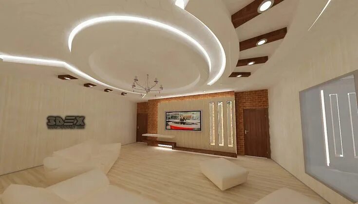 Потолки из гипсокартона фото дизайн интерьера POP-false-ceiling-designs-2018-for-living-room-hall-with-LED-indirect-lighting-i