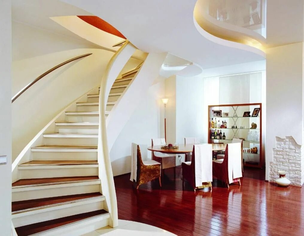 Потолки лестницы на втором этаже фото Home Design and Decor , Curved Staircase Design Ideas : White Curved Staircase D