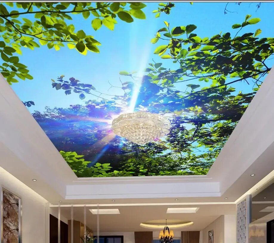 Потолки москва цены фото Custom 3D ceiling wallpaper non woven nature sky ceiling green 3d stereoscopic b