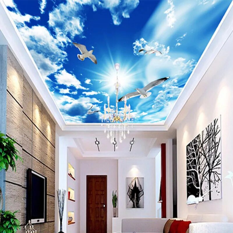 Потолки небо фото Custom Ceiling Mural Wallpaper 3d Blue Sky White Clouds Dove Nature Landscape Ze