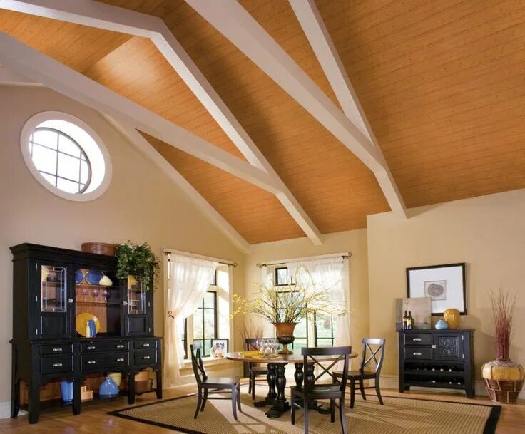 Потолки под крышу фото WOODHAVEN Knotty Pine 5" x 84" Armstrong ceiling, Ceiling design, Cathedral ceil