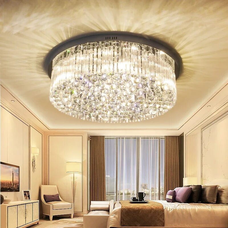 Потолки с люстрами и светильниками фото Living Room Lights Crystal Lamps Round Ceiling Lamps Modern Simple Bedroom Light