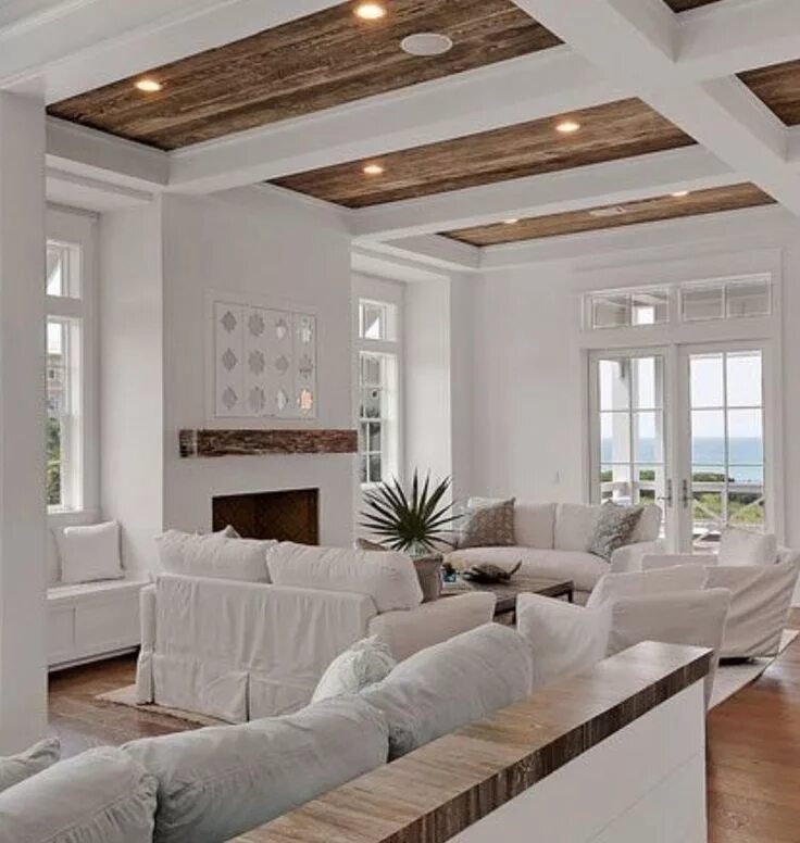 Потолки в гостиной дома фото Pin on Decorating Style Design High ceiling living room, Coastal living rooms, H