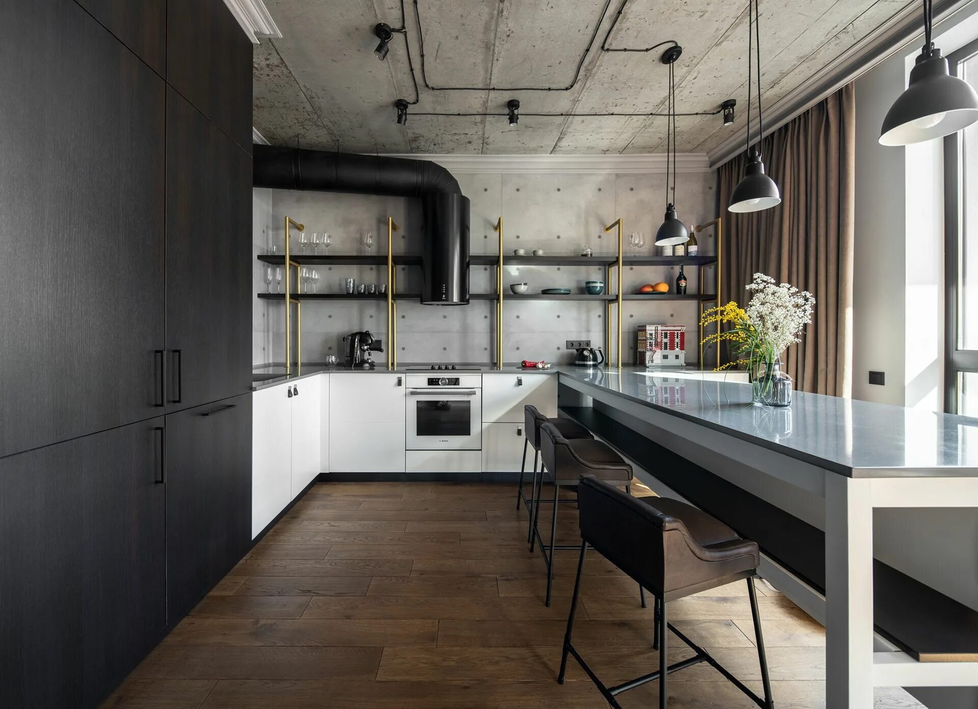 Потолки в кухне в стиле лофт CITIZEN - the industrial apartment interior on Behance Industrial apartment, Apa