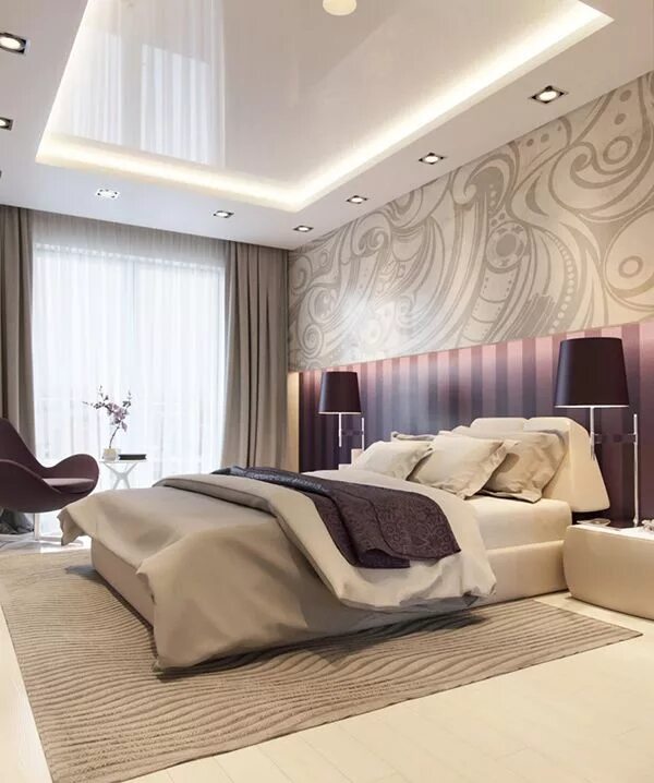 Потолки в спальне фото и цены 20 Master Bedrooms with Purple Accents Home Design Lover Ceiling design bedroom,