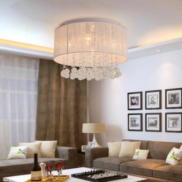 Потолочная люстра в гостиную в интерьере Modern Fashion Luxurious K9 Crystal White Fabric Led E14*4 Heads Ceiling Lamp Fo