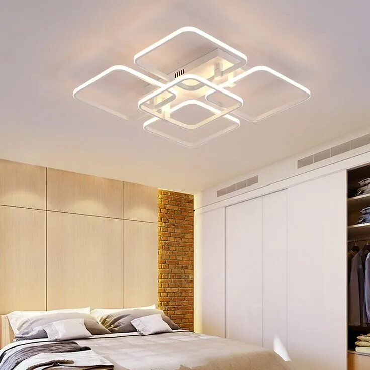 Потолочная люстра в натяжном потолке фото Square Modern Hanging Light Fixtures LED Ceiling Lights Living Room Bedroom Kitc