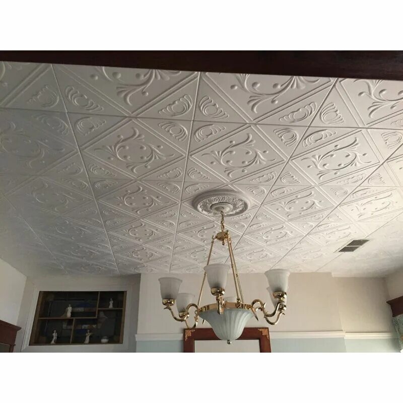 Потолочная плитка фото Diamond Wreath 1.635 ft. x 1.635 ft. Glue-Up Ceiling Tile Dining room ceiling ti