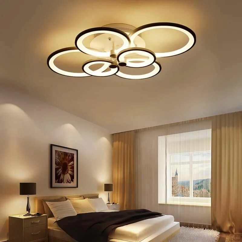 Потолочные люстры в современном интерьере спальни Modern LED Rings Ceiling Lamp For Kitchen Living Room Study Room Bedroom Dimmabl