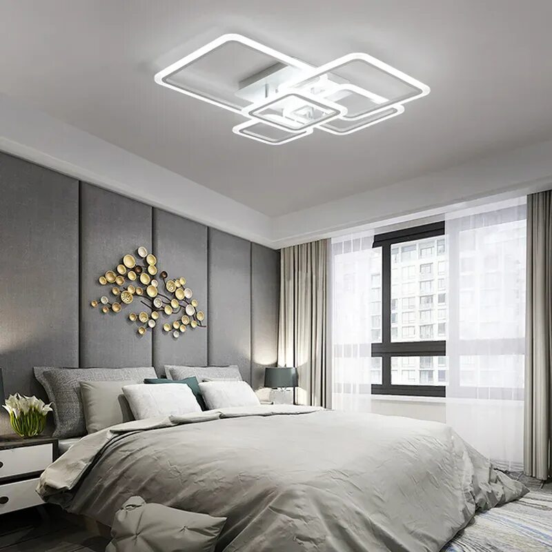 Потолочные люстры в современном интерьере спальни Modern minimalist led ceiling light for living room dining room bedroom white sq