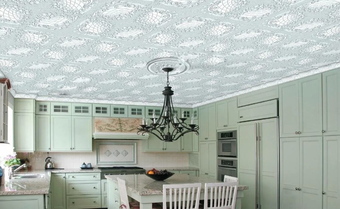 Потолочные обои на кухню фото Потолочная плитка: фото в интерьере, виды, дизайн