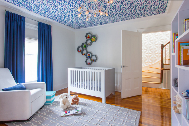 Потолочные обои в интерьере Honeycomb accents in a funky nursery. Baby room design, Modern baby room, Modern