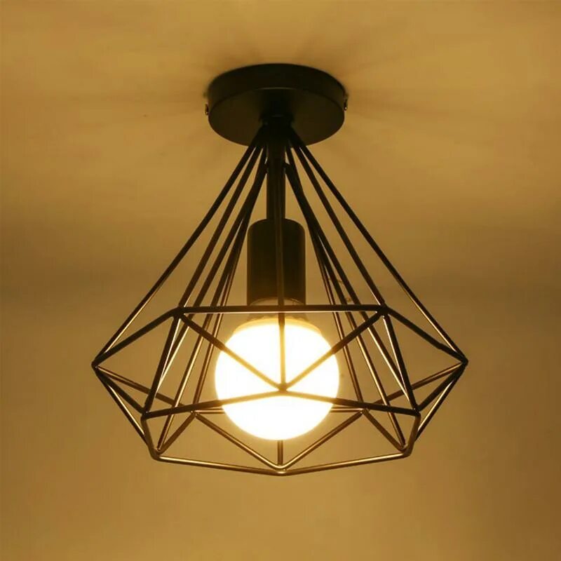 Потолочные светильники в стиле лофт Vintage Ceiling Light Black Semi-Flush Mount Basket Cage Bedroom Cloakroom Livin