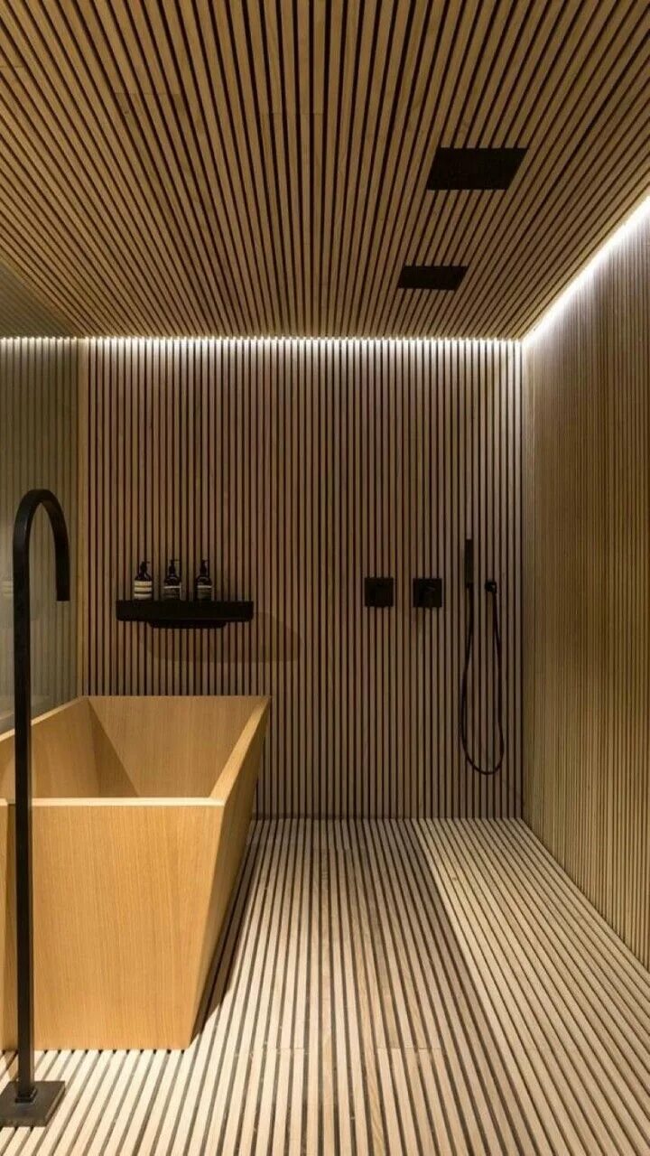 Потолок для ванны из деревянных реек фото Pin on декор стен Architecture bathroom, Wooden bathroom, Bathroom interior desi