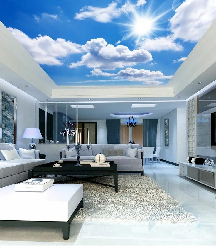 Потолок фон фото Sunny Blue Sky White Clouds Wallpaper AJ Wallpaper Ceiling murals, Sky ceiling, 