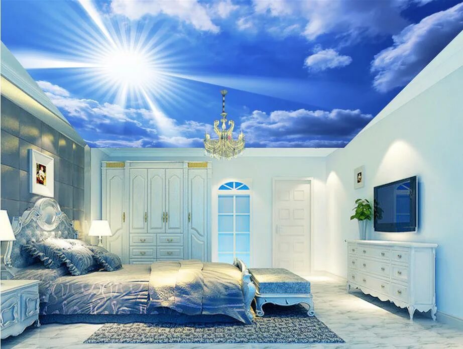 Потолок голубого цвета фото wallpaper 3d mural Blue sky sun cloud ceiling Home Decoration Non woven roll Fre