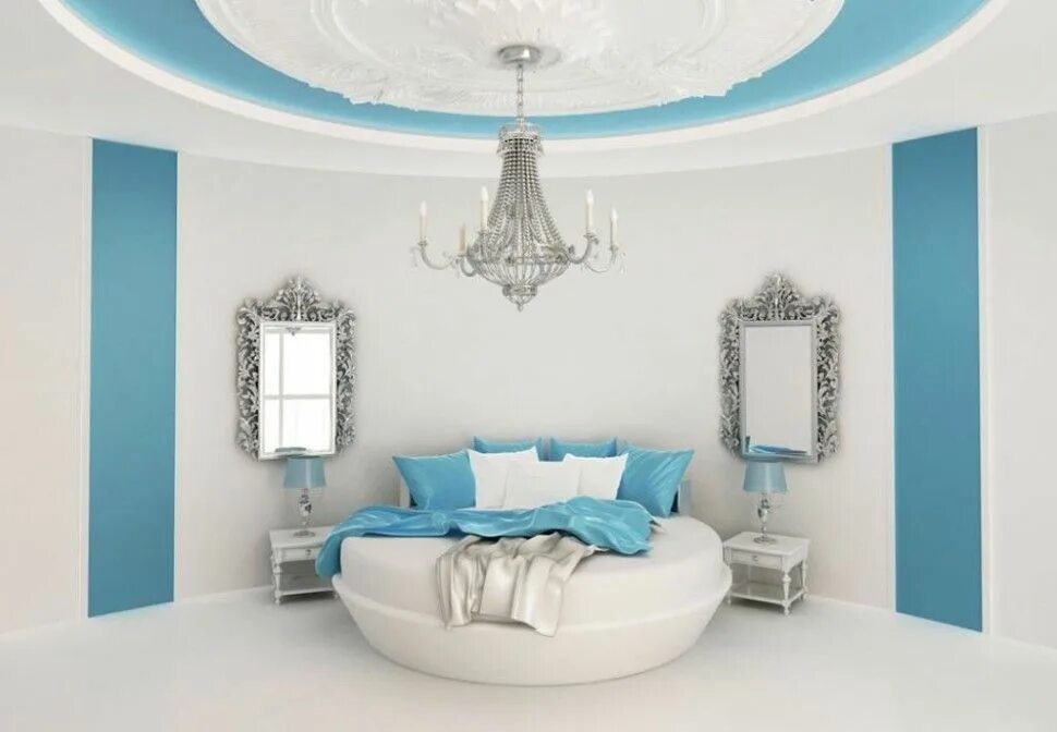 Потолок голубого цвета фото Elegant Blue Bedroom Interior Design : Beautiful Blue Bedroom Interior Design Wi