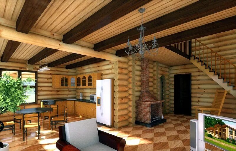 Потолок из бревен фото Интерьер дома из бруса Modern house design, Easy woodworking projects, Building 