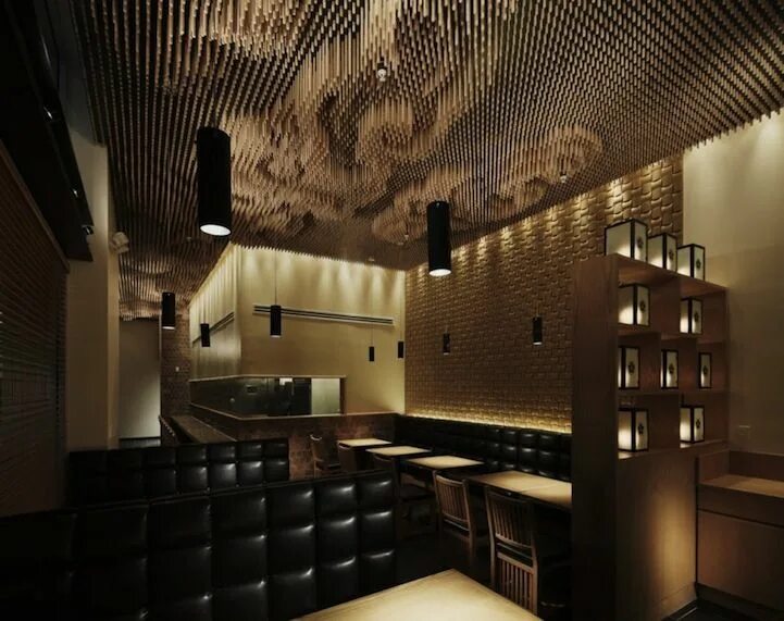 Потолок кафе фото Ceiling Clouds Made with 25,000 Wooden Sticks Design de restaurant, Design intér