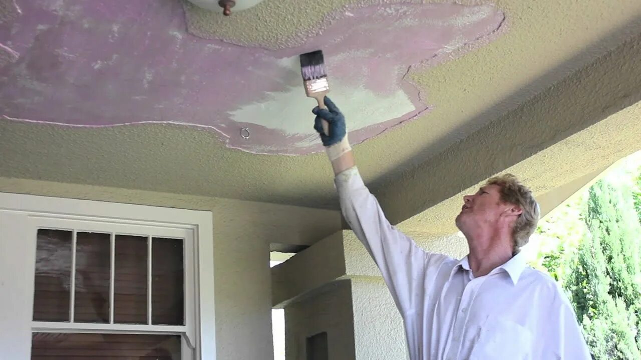 Потолок краска фото Remove and fix loose stucco from my porch ceiling. - YouTube