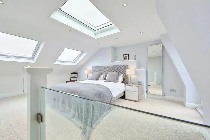 Потолок натяжной фото дизайн с неровной крышей Browse images of modern Bedroom designs: l-shaped loft conversion wimbledon. Fin