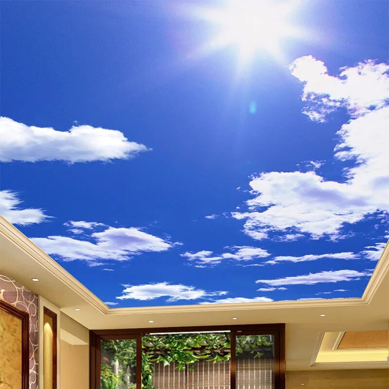 Потолок небо с облаками фото Blue Sky White Clouds Photo Wallpaper Custom Ceiling Mural Hotel Dining Room Liv