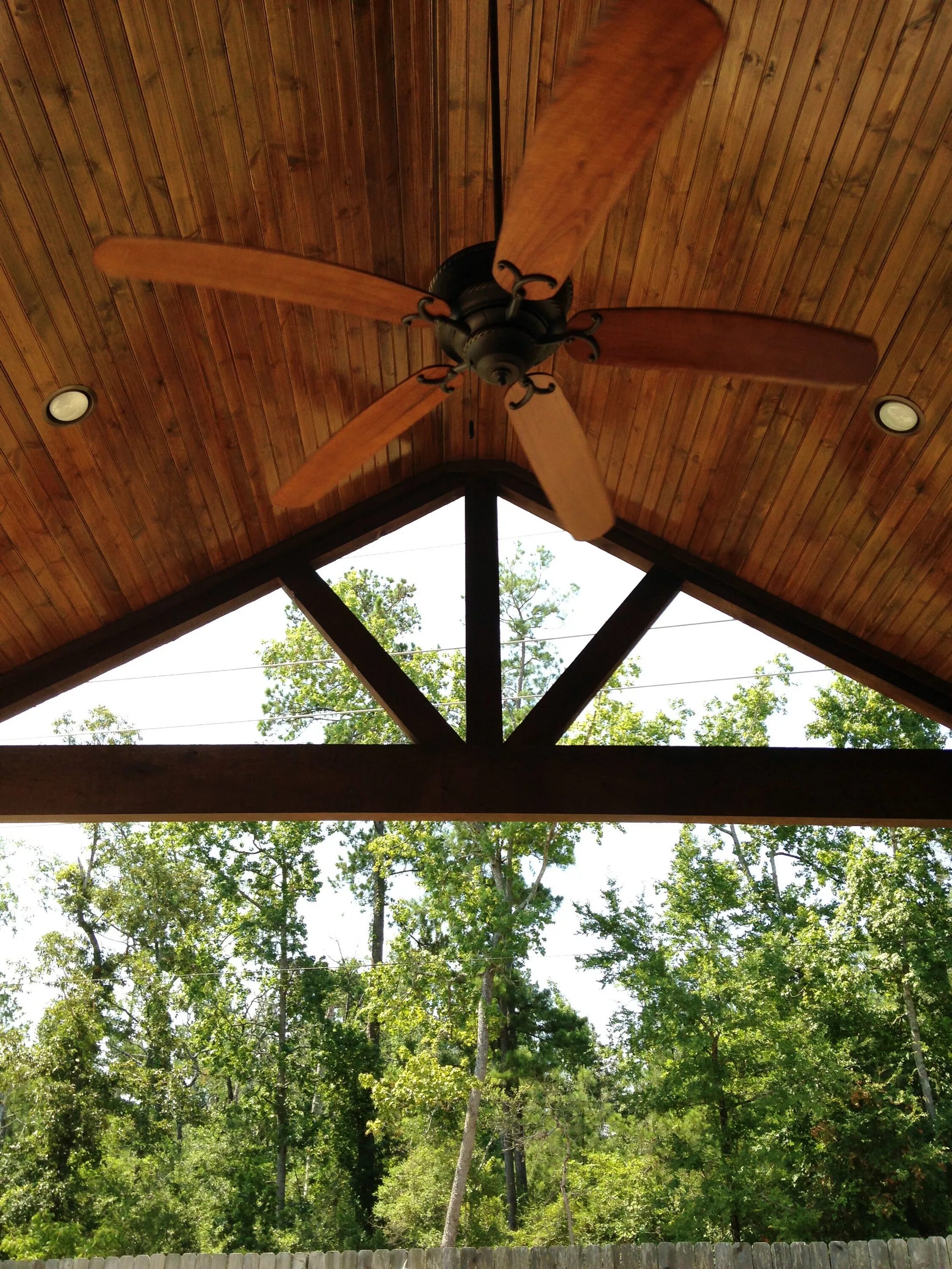 Потолок в беседке фото Covered Patio/A-Frame/Stained Cedar Beams/Wood Stained Ceiling Outdoor covered p