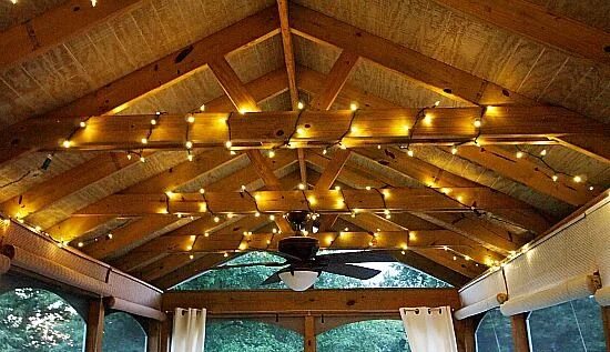 Потолок в беседке варианты фото Join Me In The Screened Porch Patio string lights, Porch lighting, Outdoor kitch