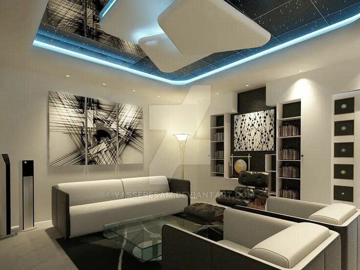 Потолок в зале дизайн 2024 Relaxing area- shot2 by yasseresam Living room design modern, Ceiling design, Fa