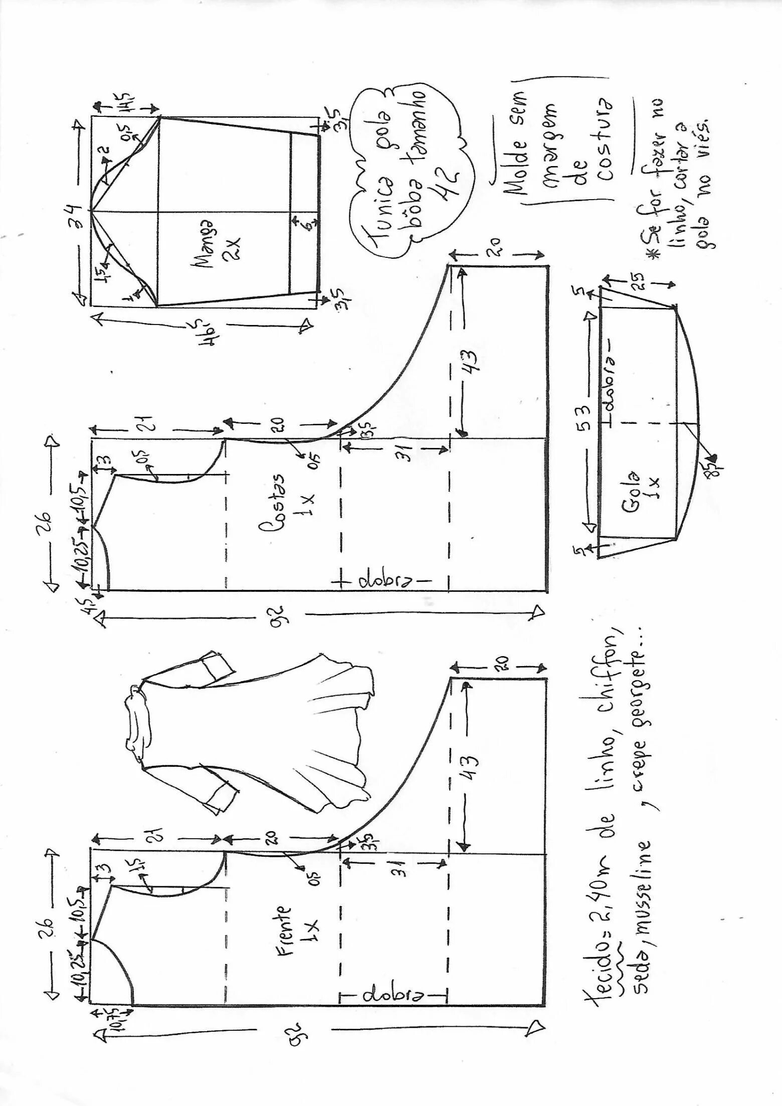 Потыкова выкройки купить сайт Túnica gola boba manga 3/4 - DIY - molde, corte e costura - Marlene Mukai T shir