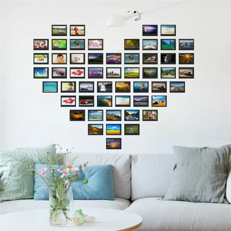 Повесить фото на стену без рамок Cheap 3D grande DIY foto phrame amor corazón vinilo romántico etiqueta de la par