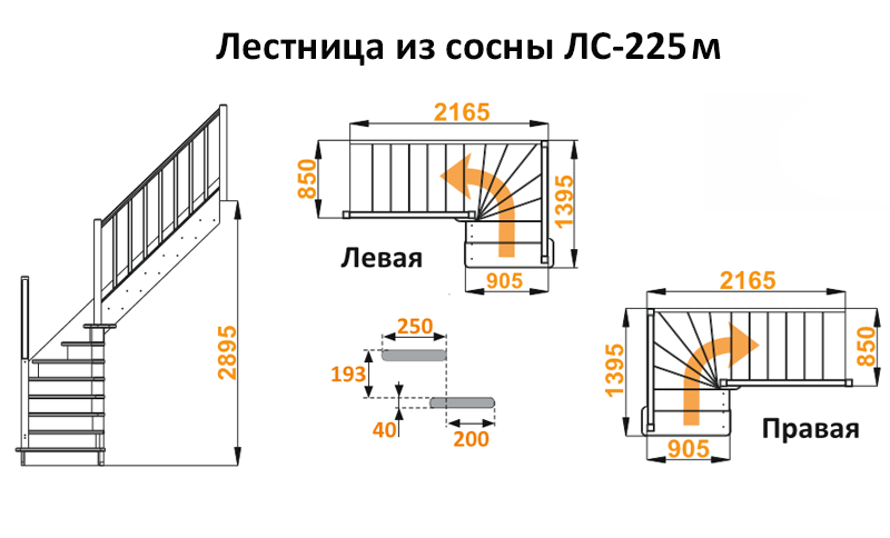 Поворотная лестница на второй этаж чертеж Купить Лестница из сосны ЛС-225м Правая NEW с доставкой в Екатеринбурге. Низкие 